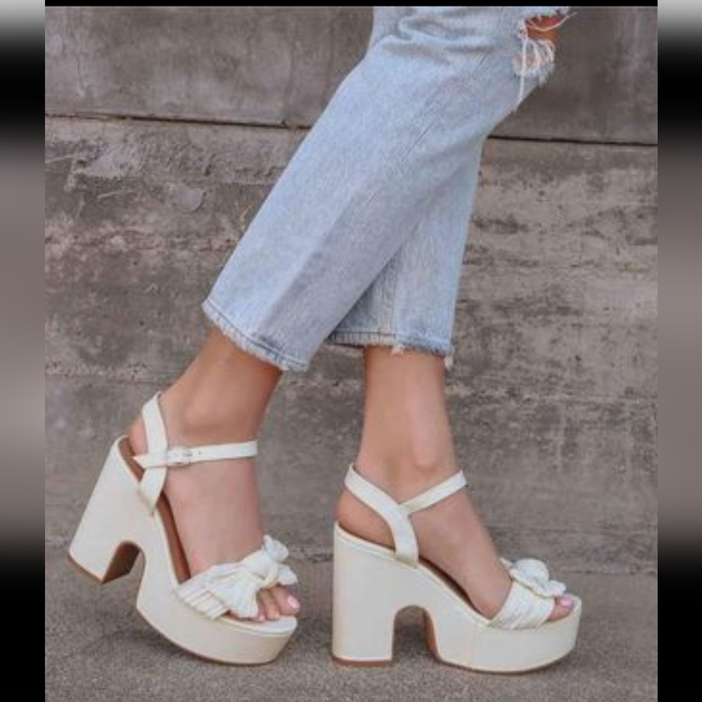 5 inch wrapped block ivory heels